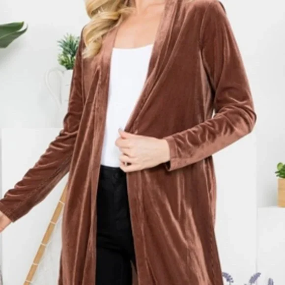 LONG VELVET BELTED DUSTER brown - Picture 2 of 2